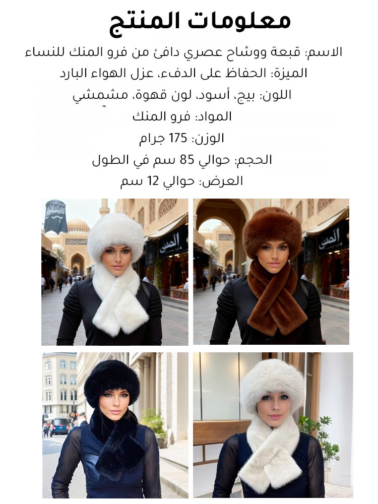 UW3015 | مجموعة قبعة وشاح راقي من فرو المنك للنساء -v4