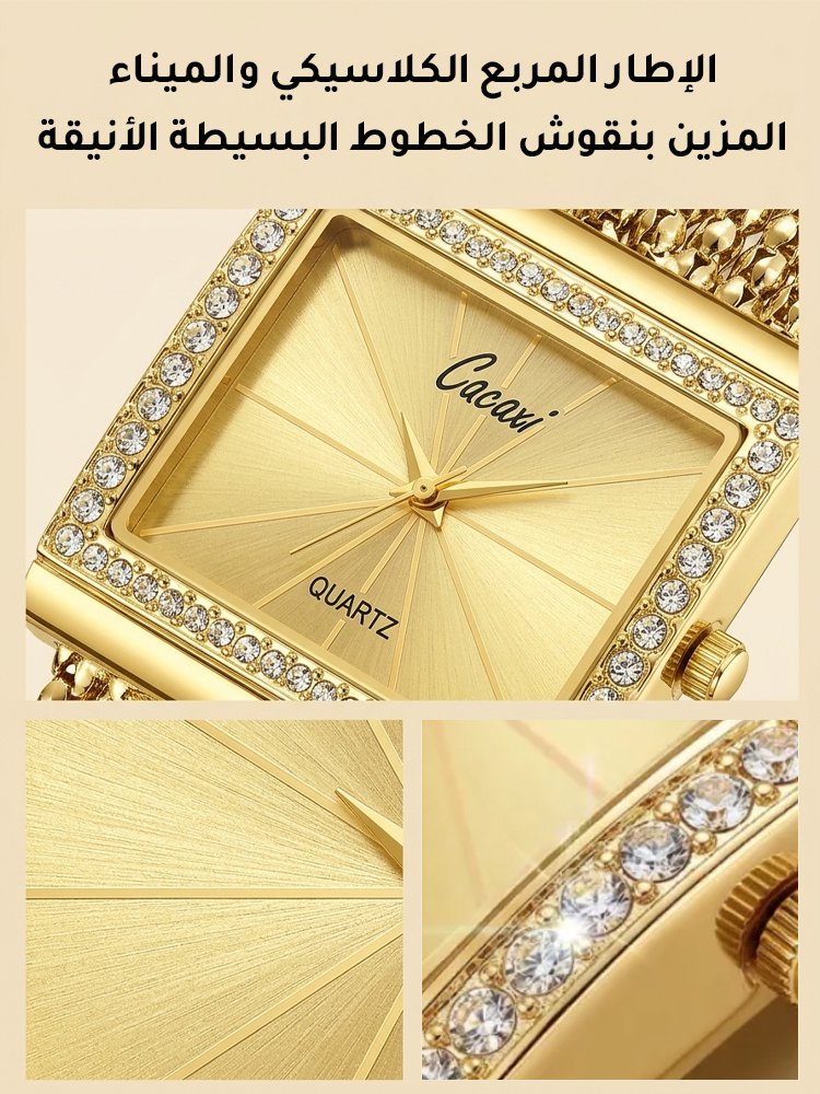 WH57KC | ساعة نسائية فاخرة مطلية بذهب ومرصعة بأحجار الراين -v4