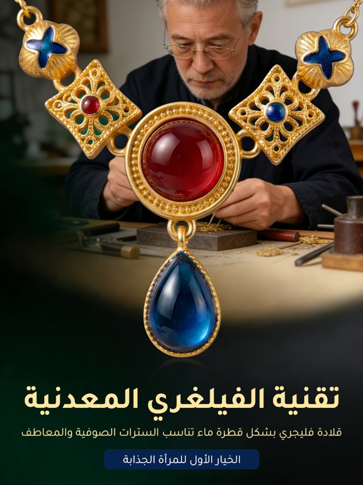 JL2610 | قلادة فيلغري بشكل قطرة ماء تناسب السترات الصوفية والمعاطف（تقنية الفيلغري المعدنية） -v4