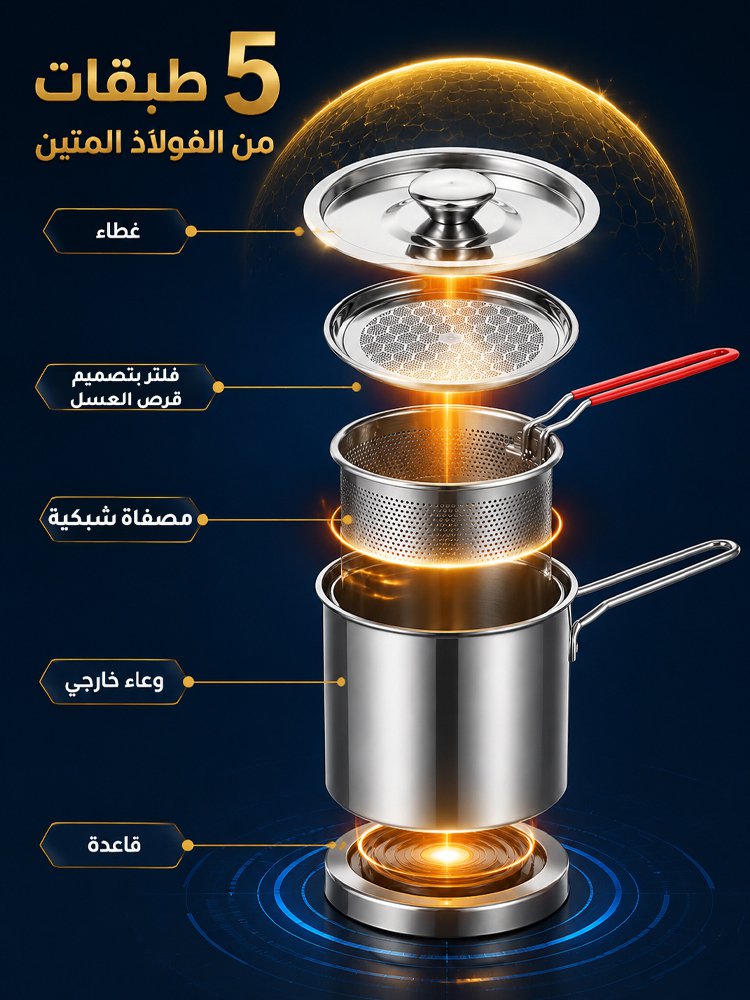 HM2622A | (توفير هائل للزيت) مقلاة عميقة متعددة الاستخدامات من الفولاذ المقاوم للصدأ 304 -V4