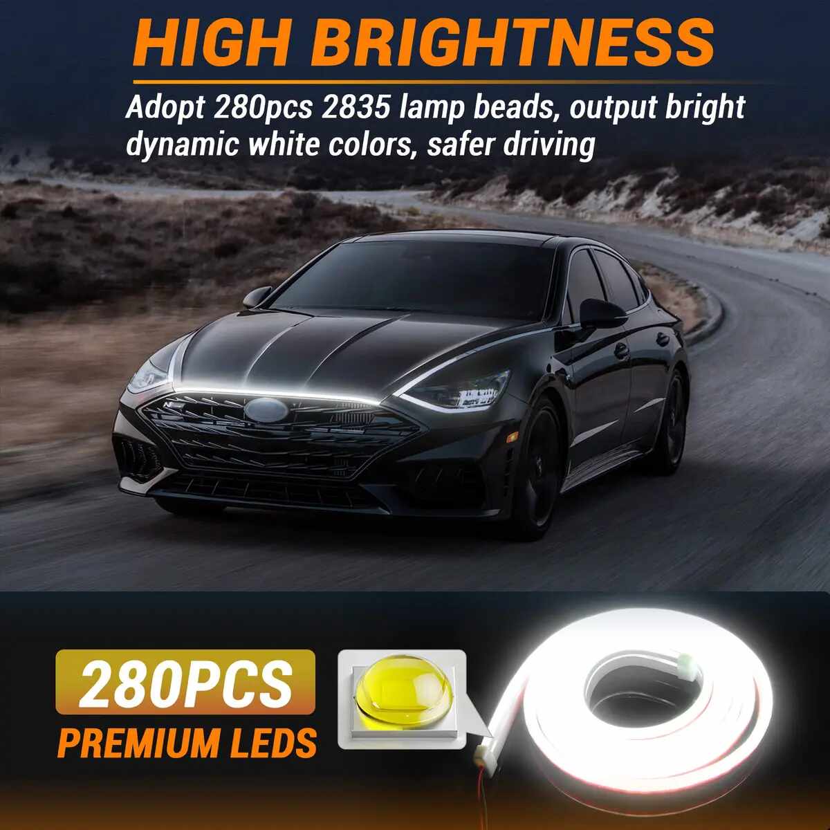 HM1083KC | شريط إضاءة LED مقاوم للماء لغطاء محرك السيارة بطول 71 بوصة