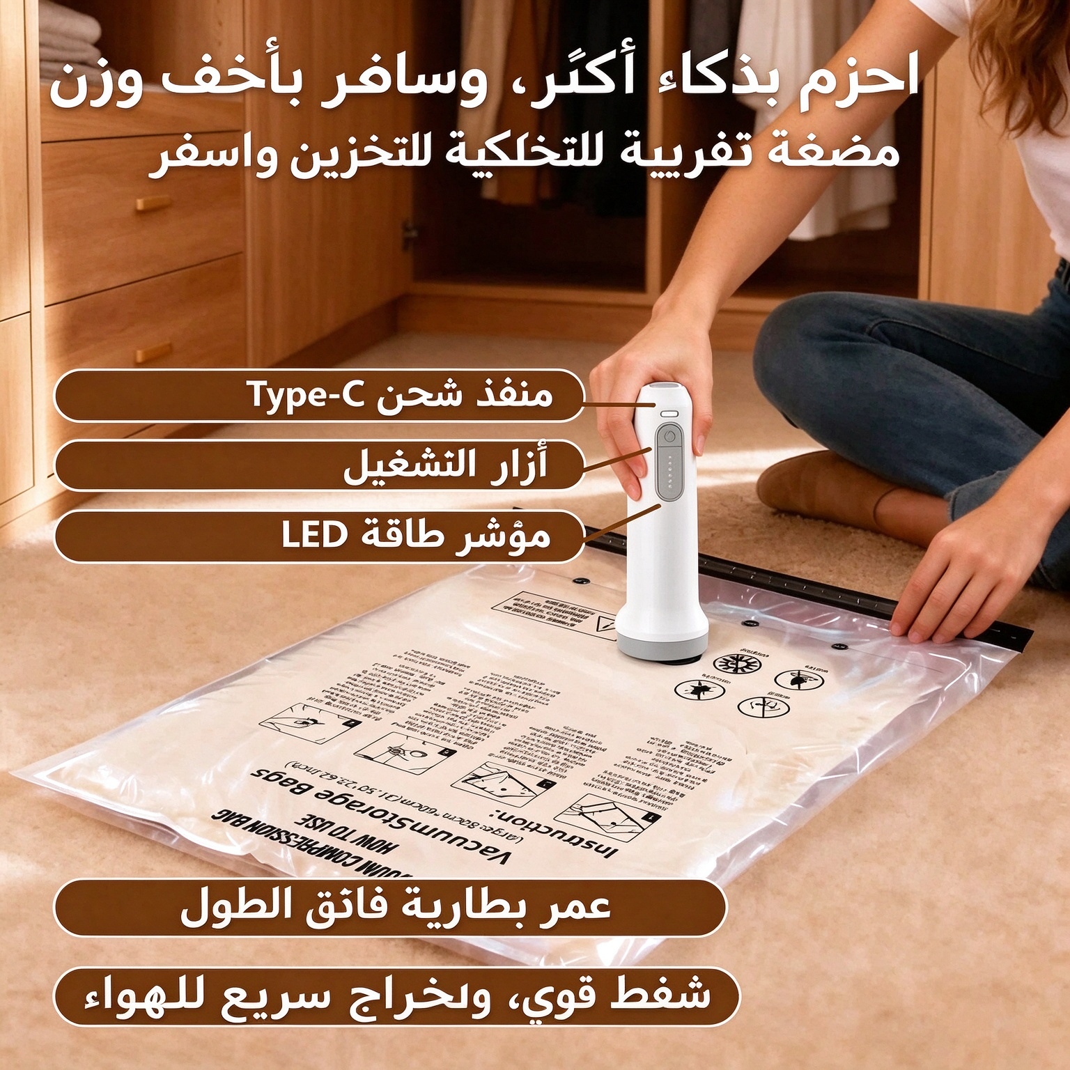 HM4600 | أكياس ضغط قابلة لإعادة الشحن للسفر، عبوة من 15 كيسًا -V4 HM4600 | أكياس ضغط قابلة لإعادة الشحن للسفر، عبوة من 15 كيسًا -V4